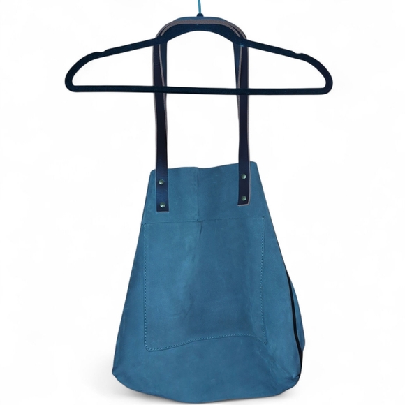 SS Weddings Classic Look Of A Vintage Leather Tote Bag Charcoal Color - Picture 3 of 13